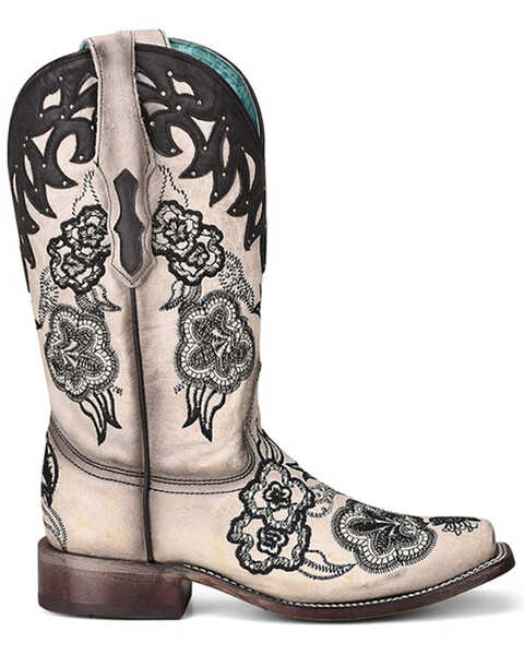 Image #2 - Corral Women's White Overlay Western Boots - Square Toe, Cream/black, hi-res
