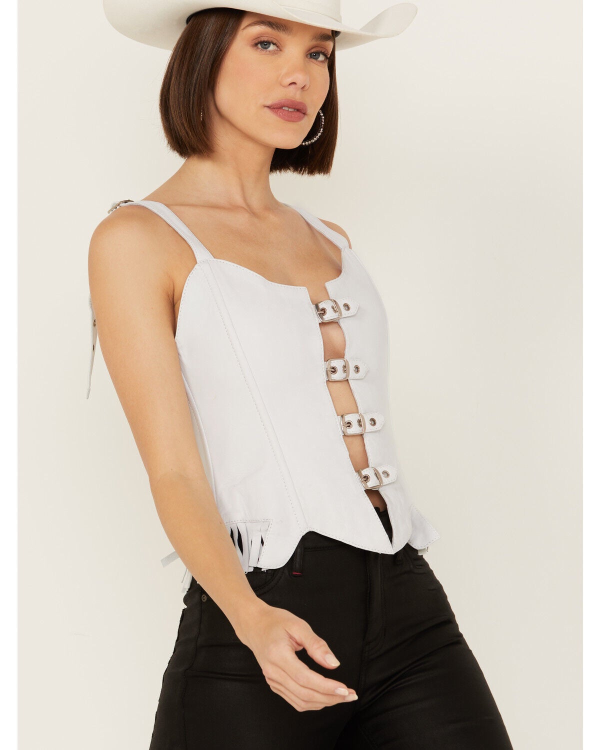 Understated Leather Women's Finish Line Corset, White, hi-res