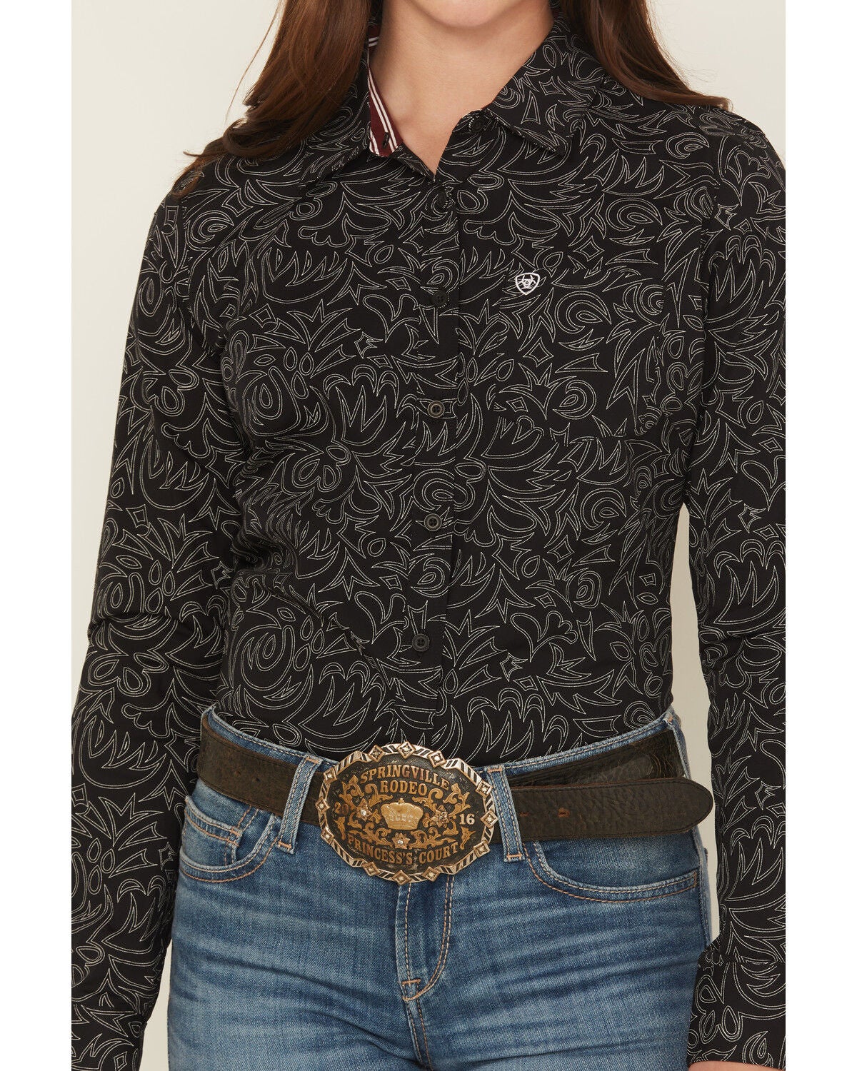 Image #3 - Ariat Women's Boot Stitch Kirby Long Sleeve Button-Down Stretch Western Shirt, Black, hi-res