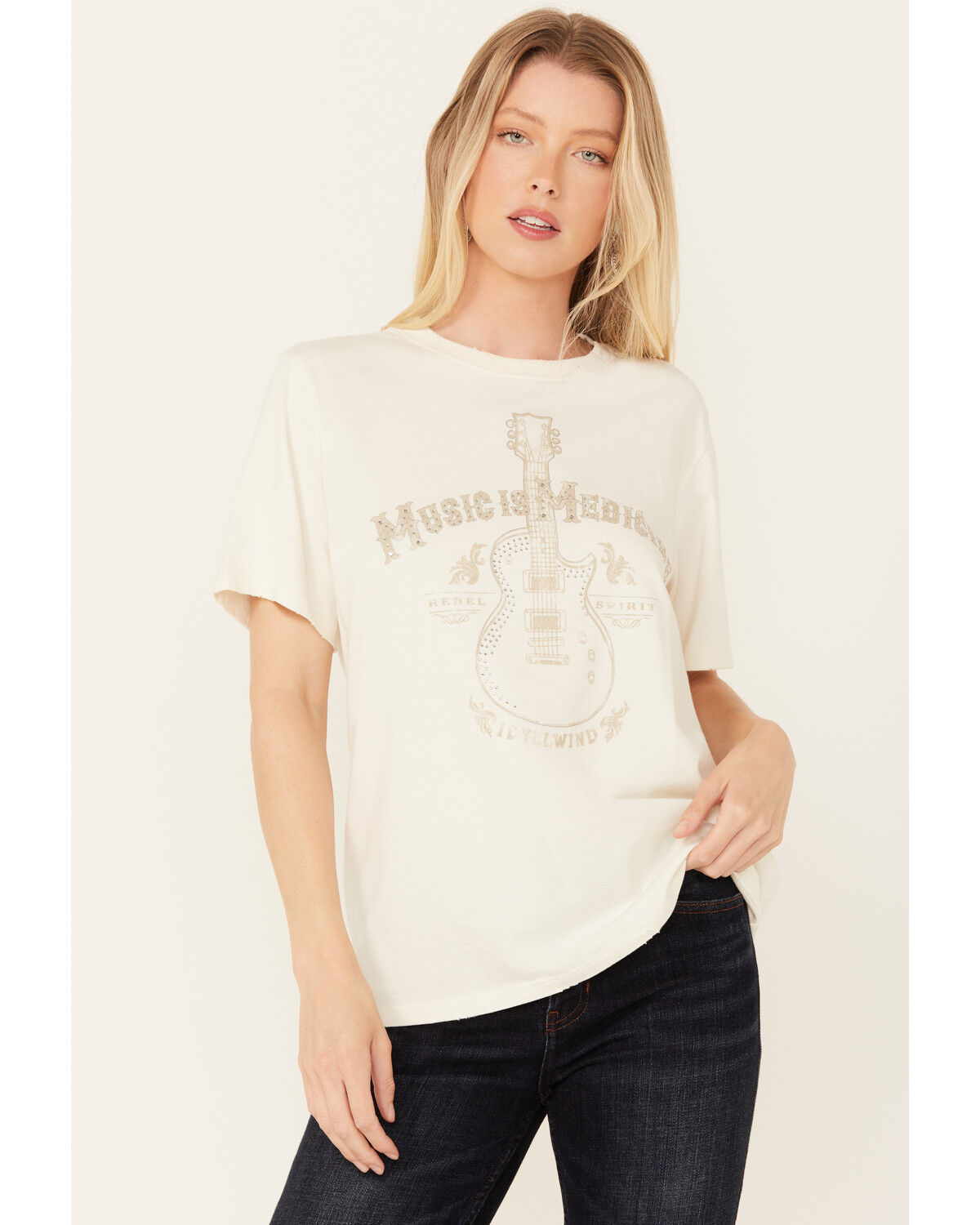 Image #1 - Idyllwind Women's Rollingwood Guitar Graphic Short Sleeve Tee, Ivory, hi-res