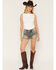 Image #1 - Miss Me Women's Light Wash Mid Rise Studded Stretch Denim Jeans, Light Wash, hi-res