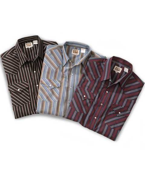 Image #1 - Ely Walker Men's Assorted Plaid or Stripe Short Sleeve Pearl Snap Western Shirt, Stripe, hi-res