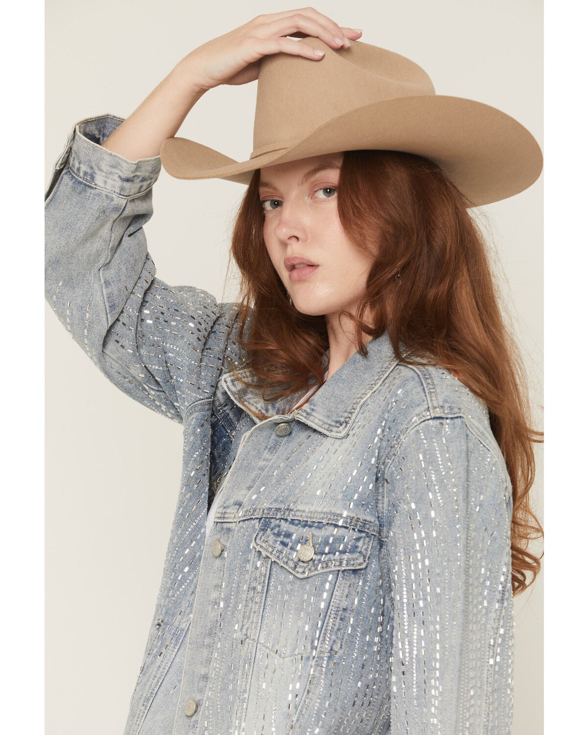 Image #2 - Azalea Wang Women's Light Wash Embellished Button-Down Denim Jacket, Light Wash, hi-res