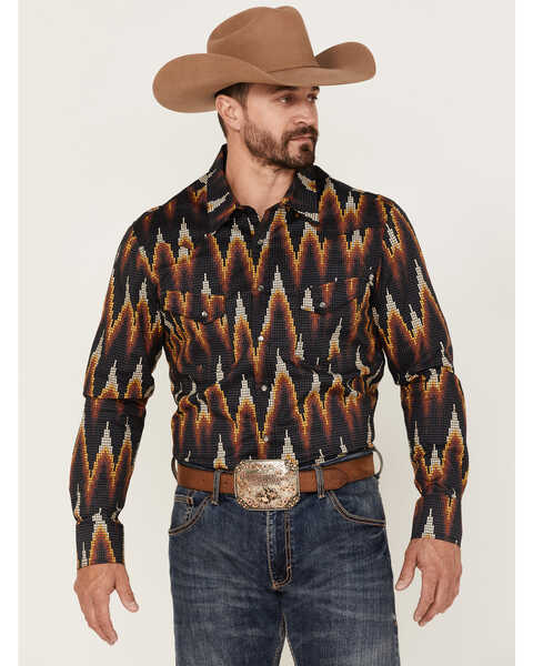 Dale Brisby Men's All-Over Digtal Print Long Sleeve Snap Western Shirt , Charcoal, hi-res