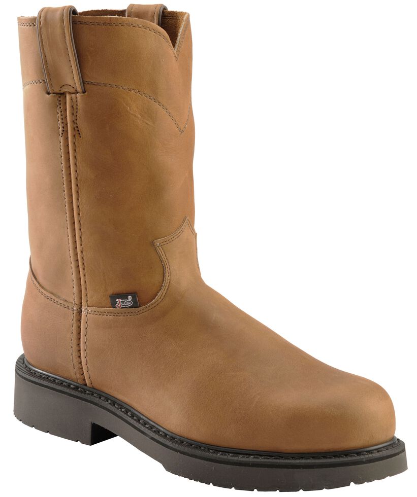 Justin Men's Cargo Brown Pull-On Work Boots - Steel Toe, Aged Bark, hi-res
