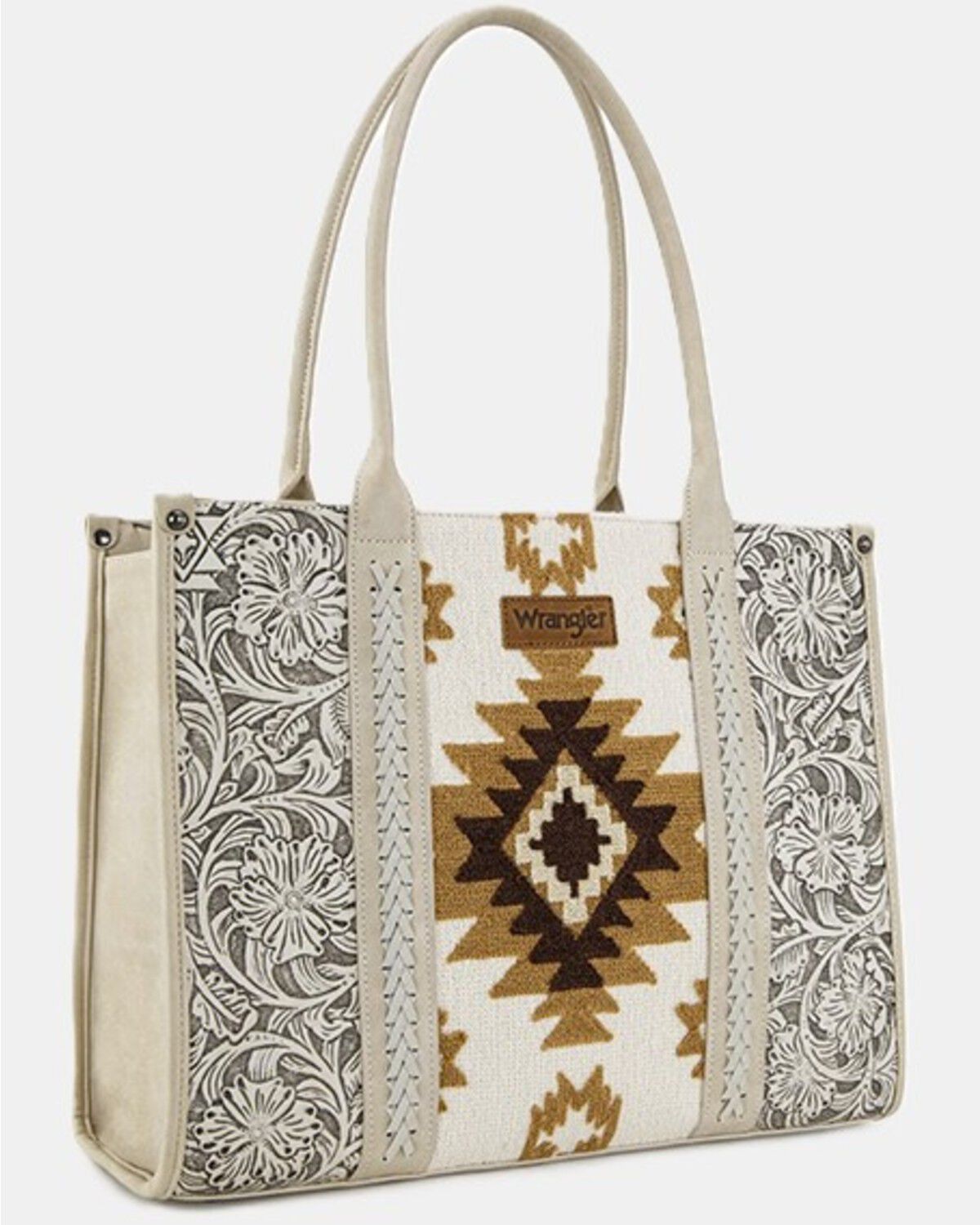 Wrangler Women's Southwestern Print Tooled Concealed Carry Tote Bag, Beige, hi-res
