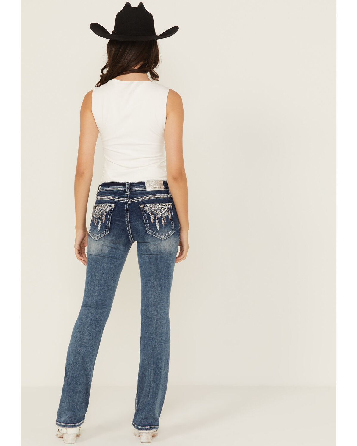 Image #1 - Grace in LA Women's Medium Wash Dream Catcher Embroidered Mid Rise Bootcut Stretch Denim Jeans, Medium Wash, hi-res