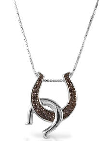 Kelly Herd Women's Cognac Double Horseshoe Necklace, Silver, hi-res
