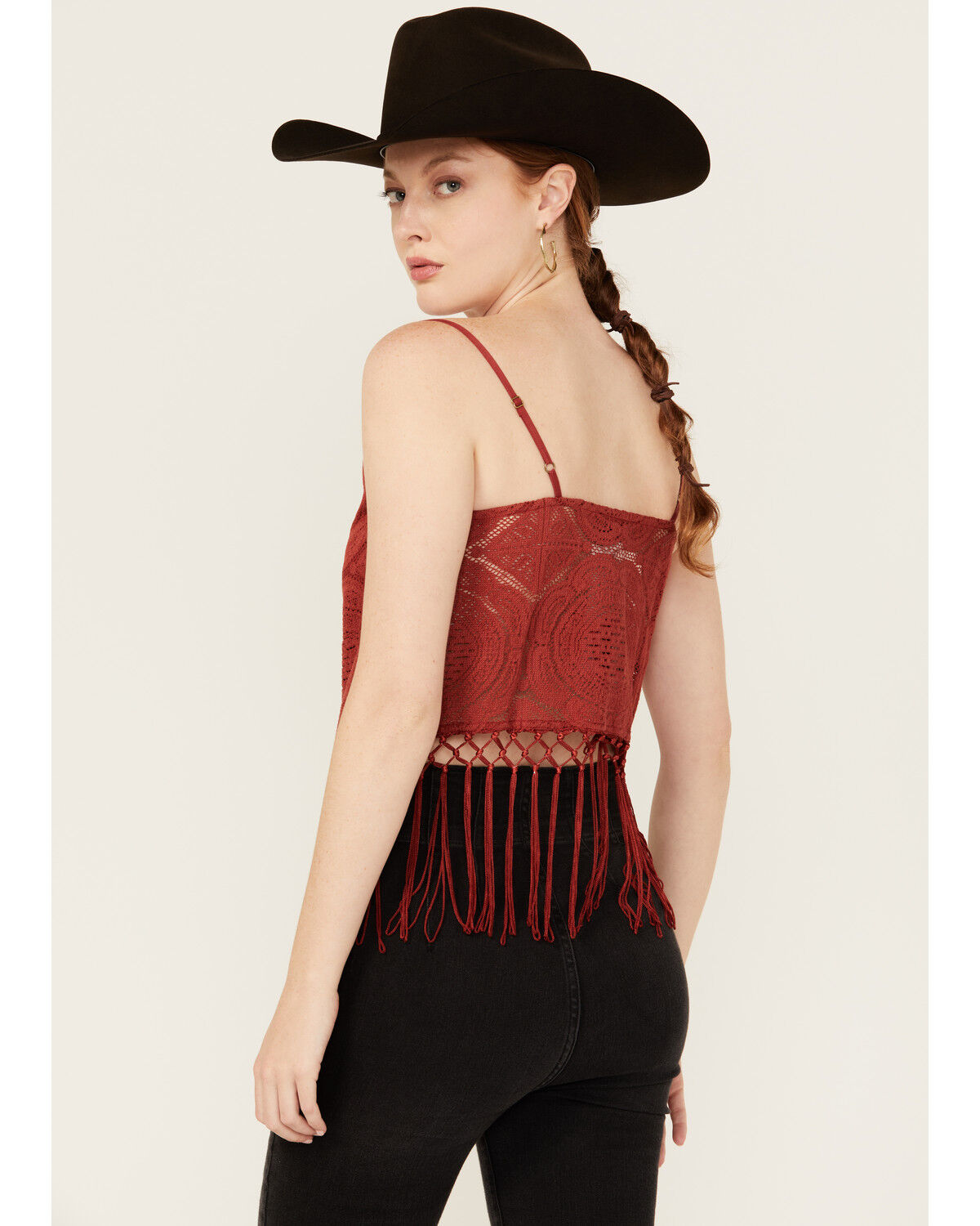 Image #4 - Rock & Roll Denim Women's Medallion Print Lurex Fringe Tank, Red, hi-res