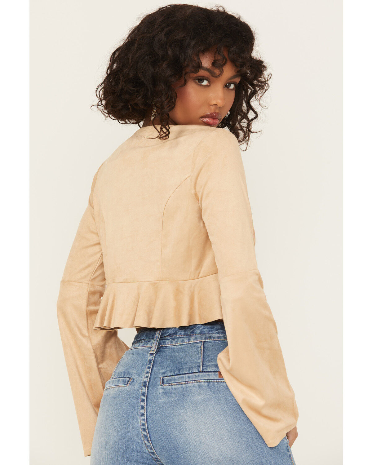 Image #4 - Shyanne Women's Bolero Faux Suede Long Sleeve Shirt, Khaki, hi-res