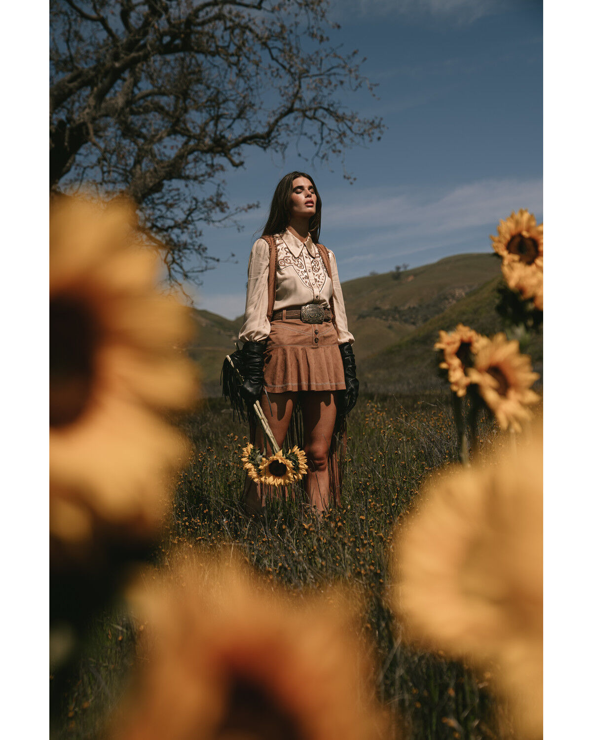 Image #1 - Shyanne Women's Faux Suede Ruffle Skirt, Brown, hi-res