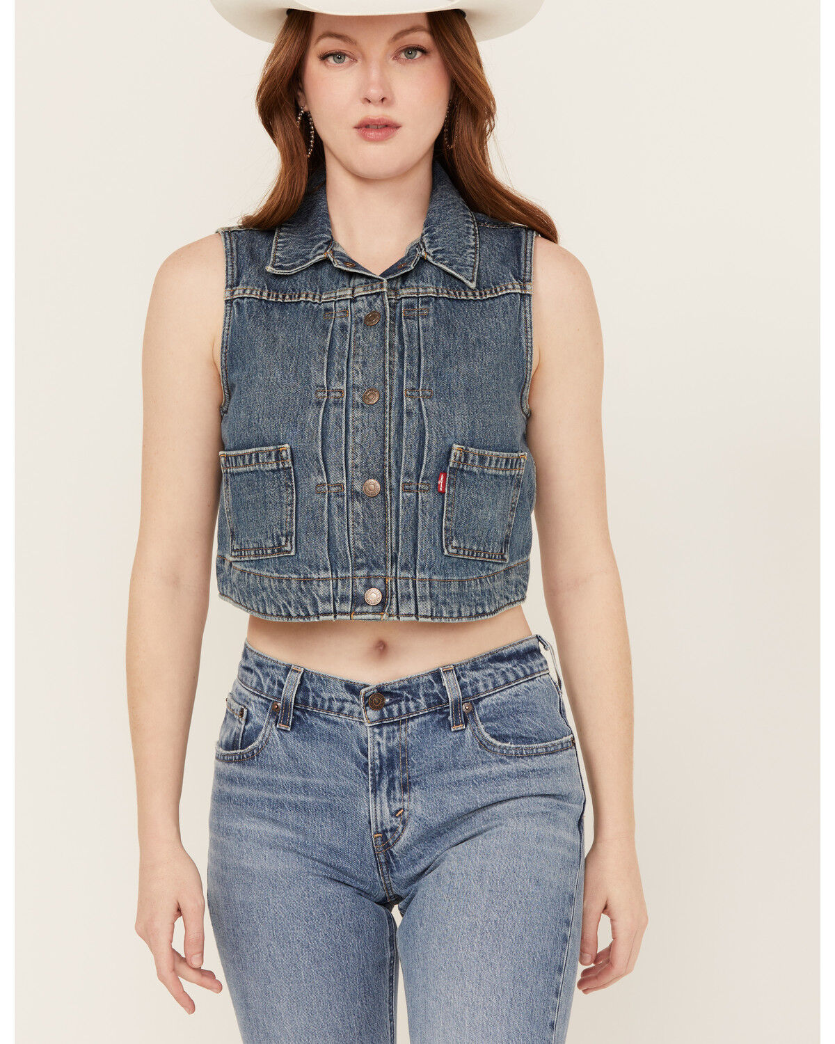 Image #1 - Levi's Women's Utility Trucker Denim Vest, Blue, hi-res