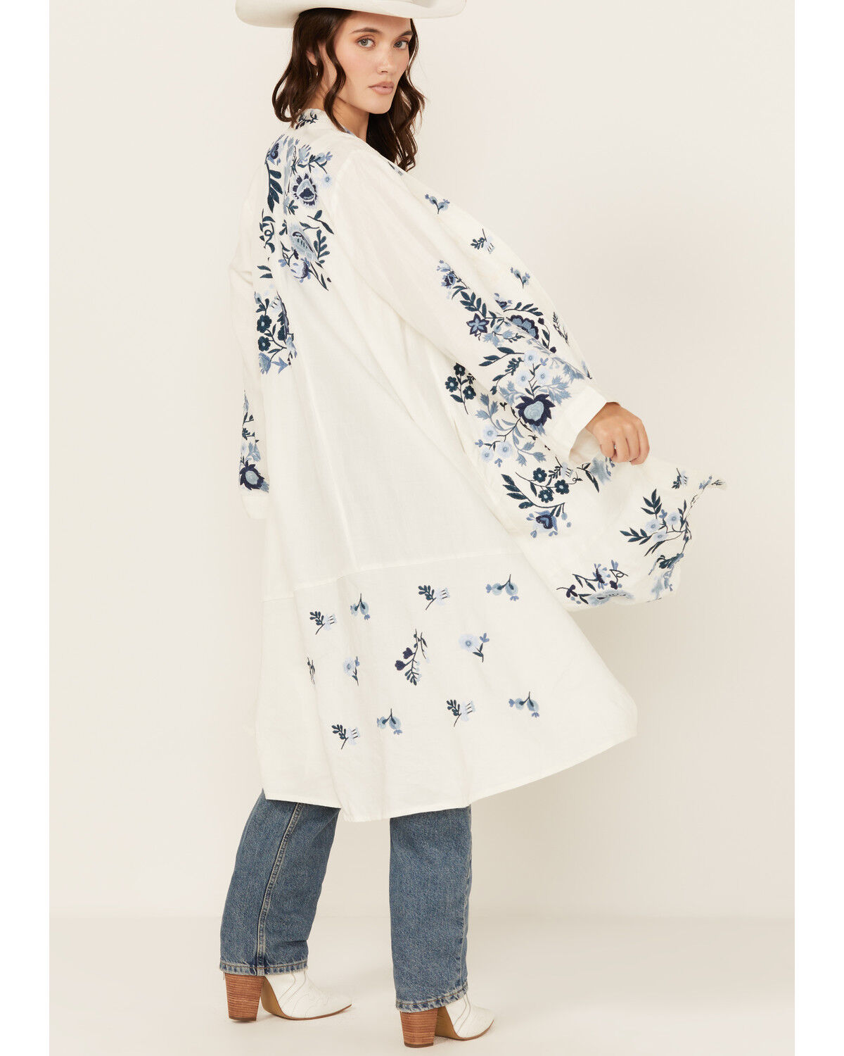 Image #4 - Johnny Was Women's Floral Embroidered Long Sleeve Kimono, White, hi-res