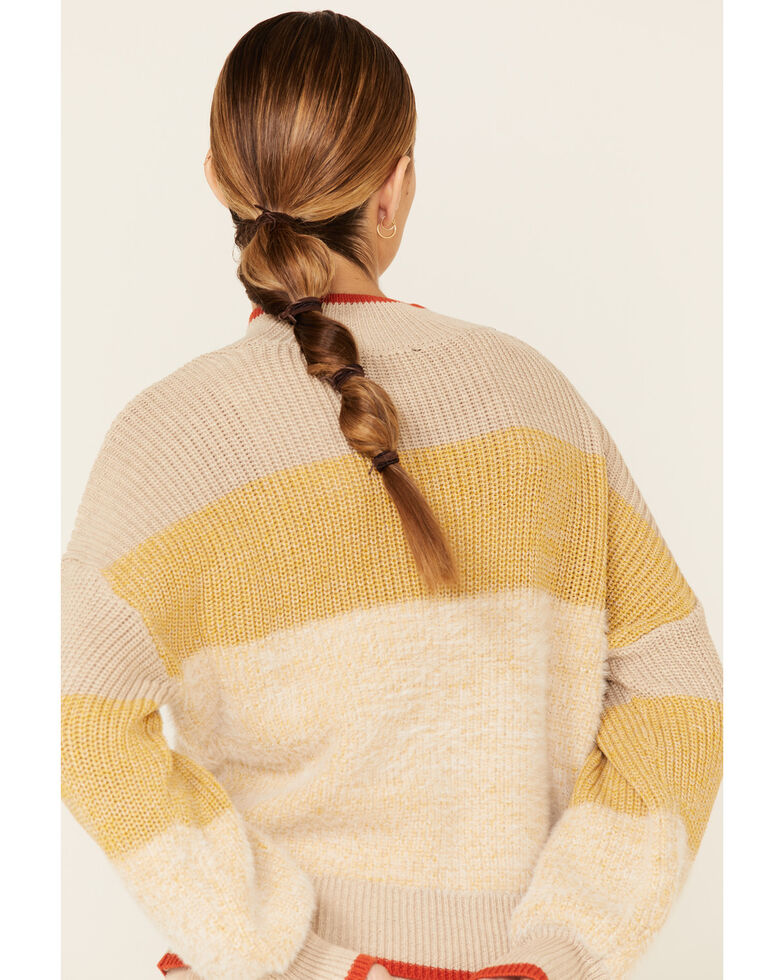 Very J Women's Yellow Striped Mock Neck Sweater , Yellow, hi-res