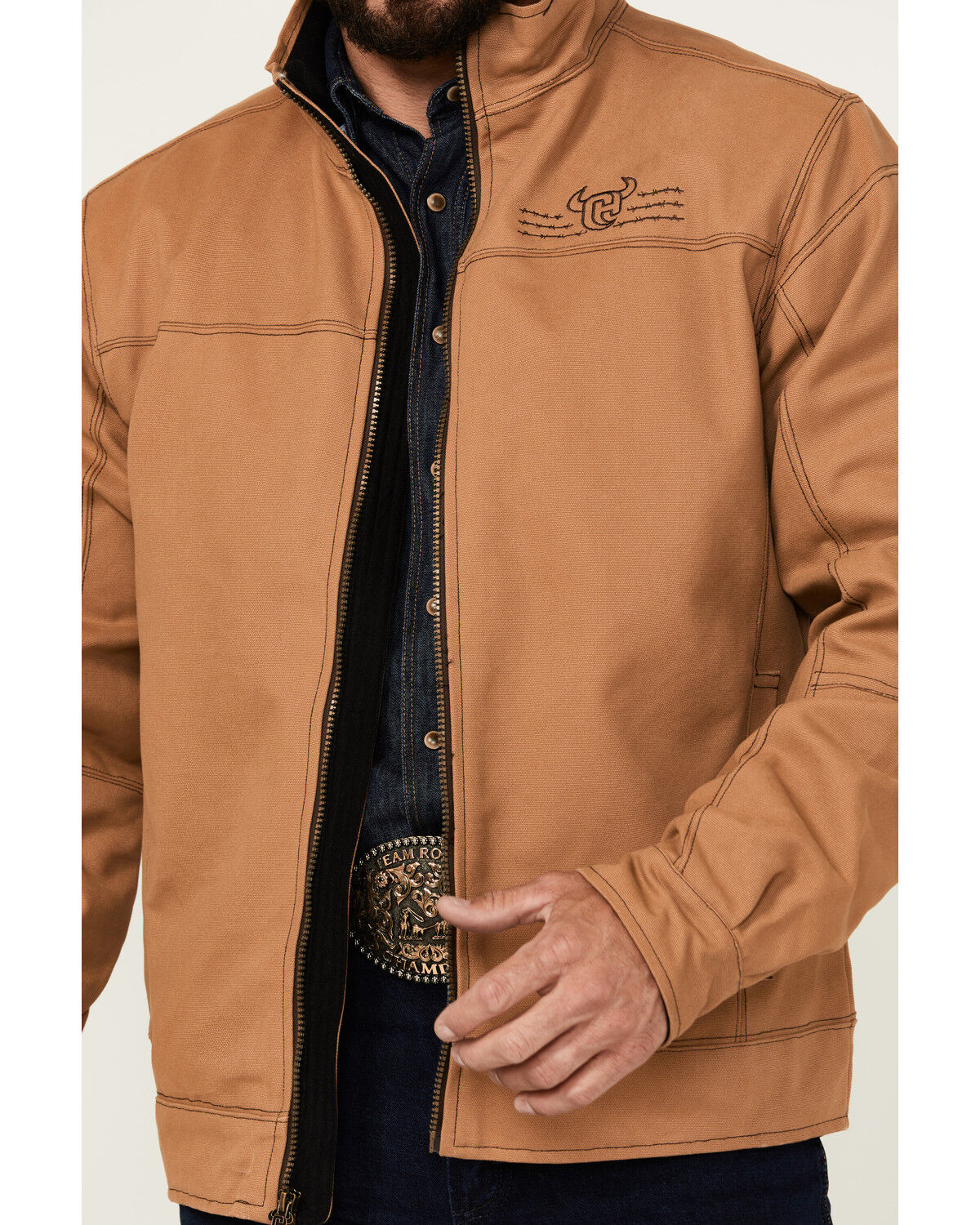 Image #3 - Cowboy Hardware Men's Woodsman Logo Softshell Jacket, Camel, hi-res