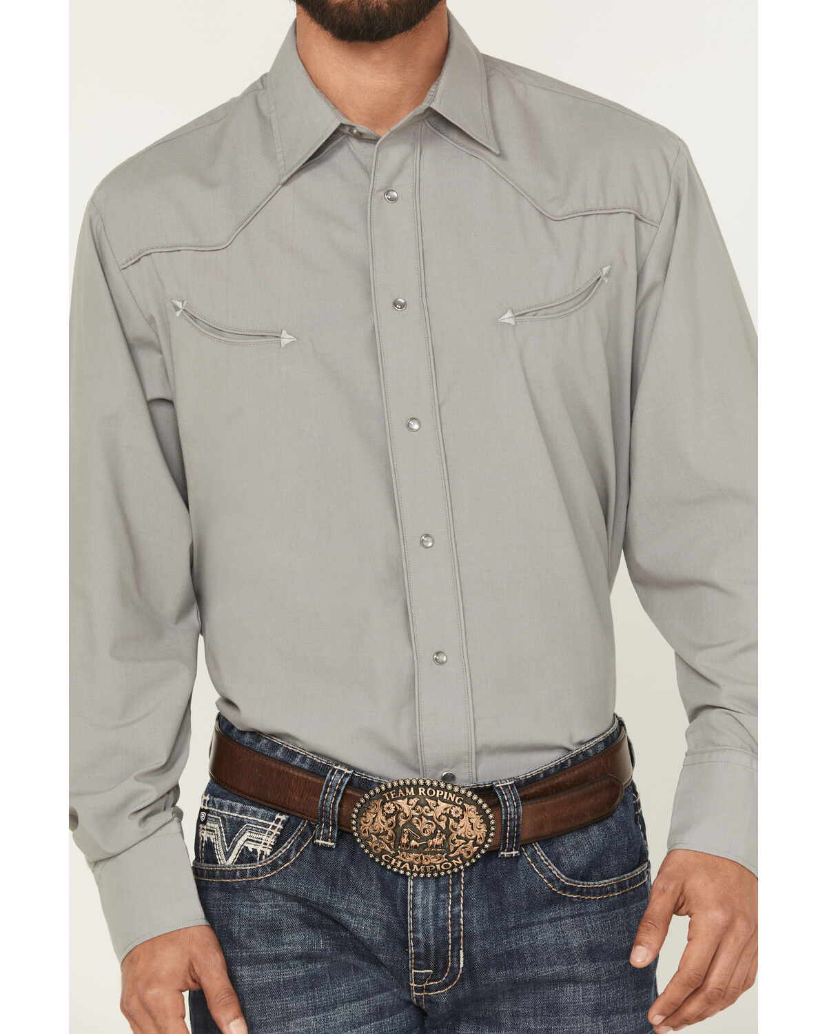 Image #3 - Roper Men's Desert Embroidered Long Sleeve Snap Stretch Western Shirt, Grey, hi-res