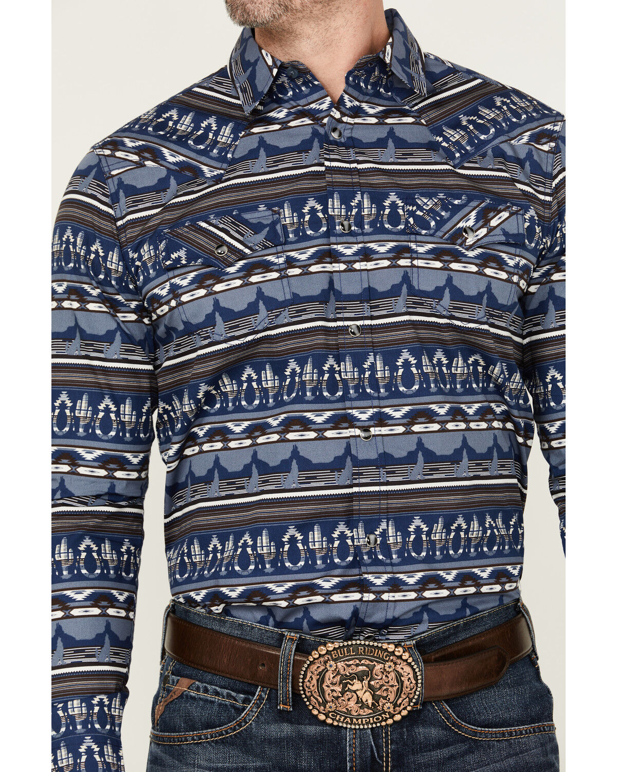 Image #3 - Cody James Men's Coyote Trail Southwestern Print Long Sleeve Snap Western Shirt, Light Blue, hi-res