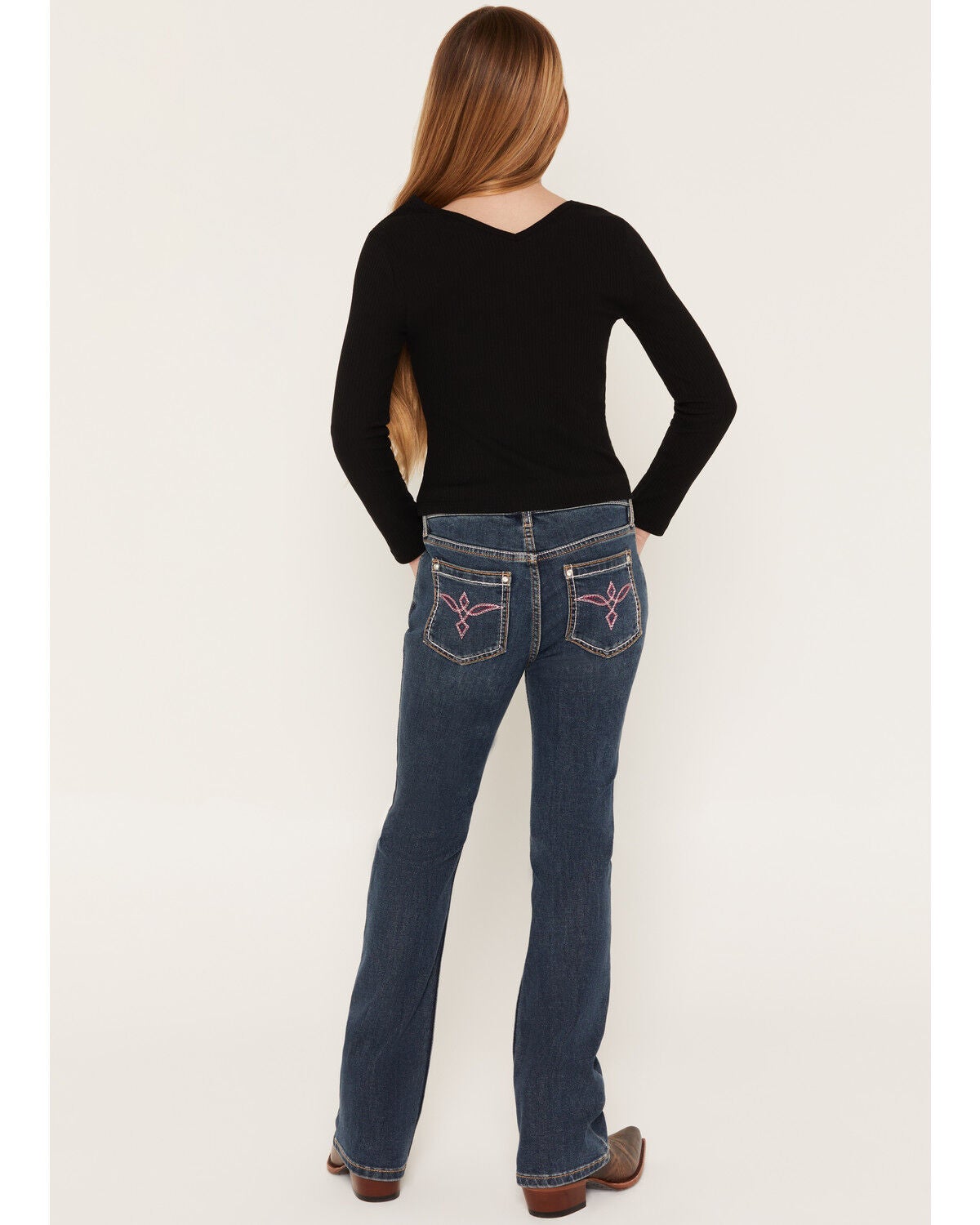 Image #1 - Shyanne Girls' Dark Wash Shayla Bootcut Stretch Denim Jeans, Dark Wash, hi-res