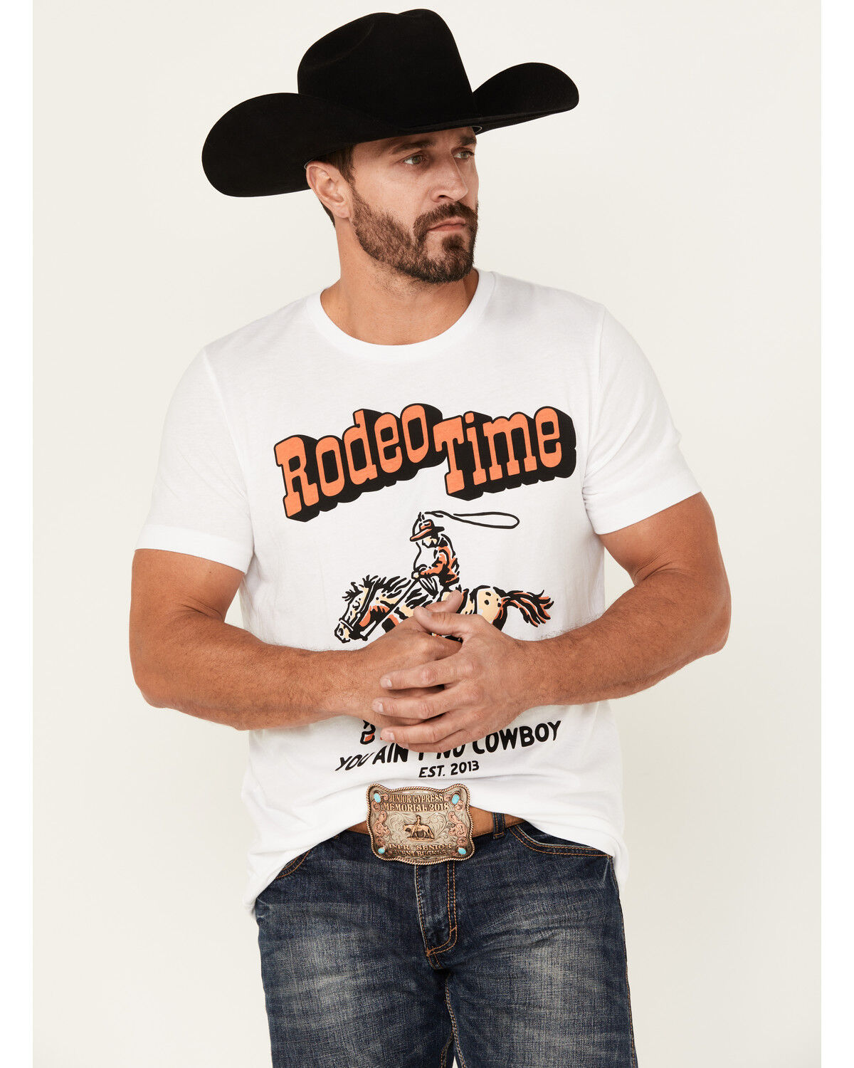 Image #1 - Rodeo Time Men's Ropin' Short Sleeve Graphic T-Shirt, White, hi-res