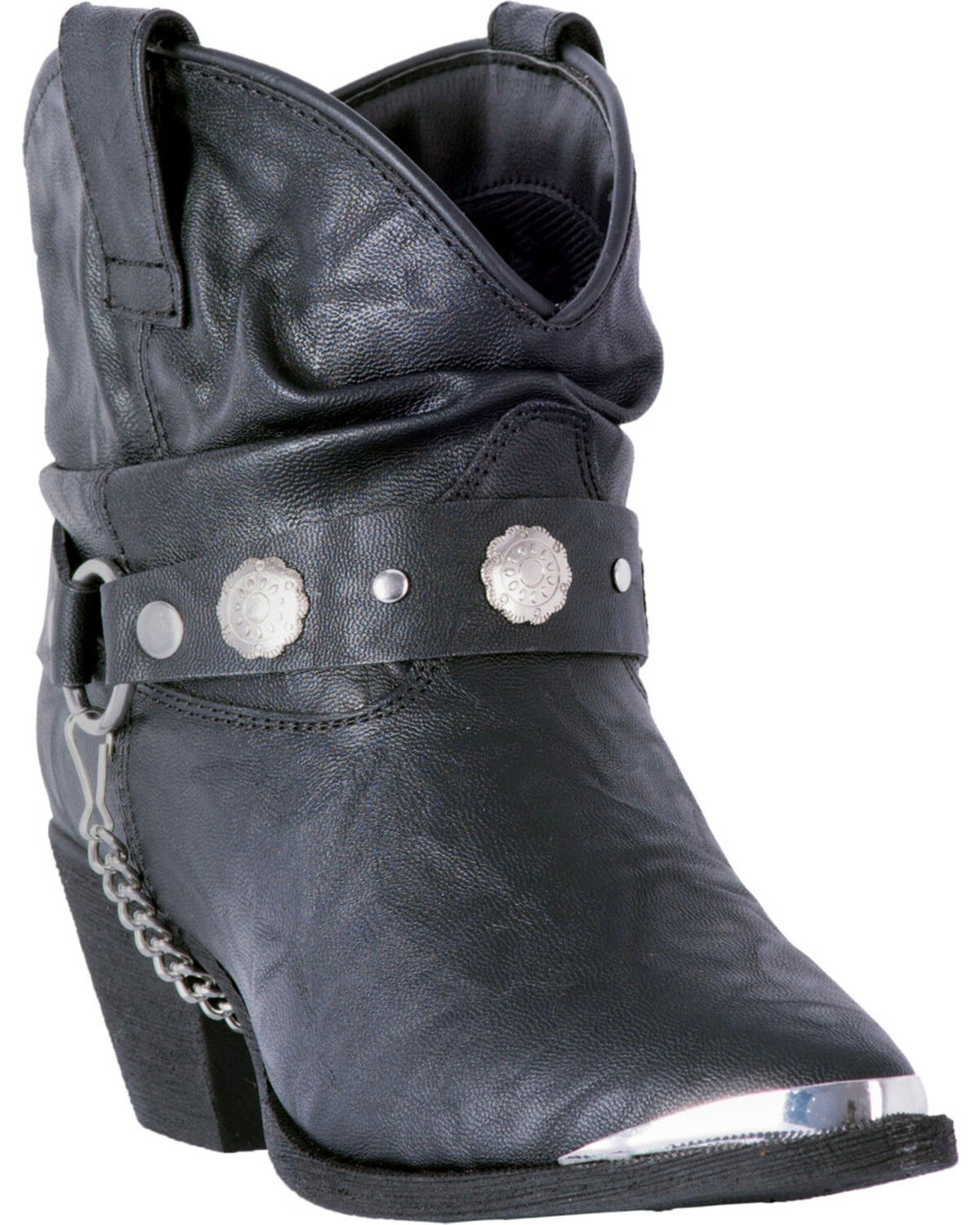 Image #1 - Dingo Women's Faux Concho Strap Slouch Booties - Round Toe, Black, hi-res
