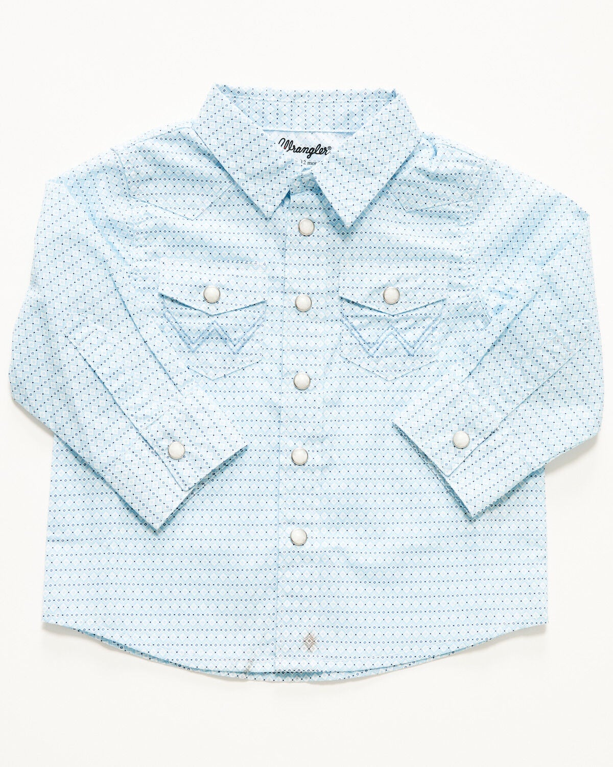 Wrangler Infant Boys' Geo Print Long Sleeve Snap Stretch Western Shirt, Blue, hi-res