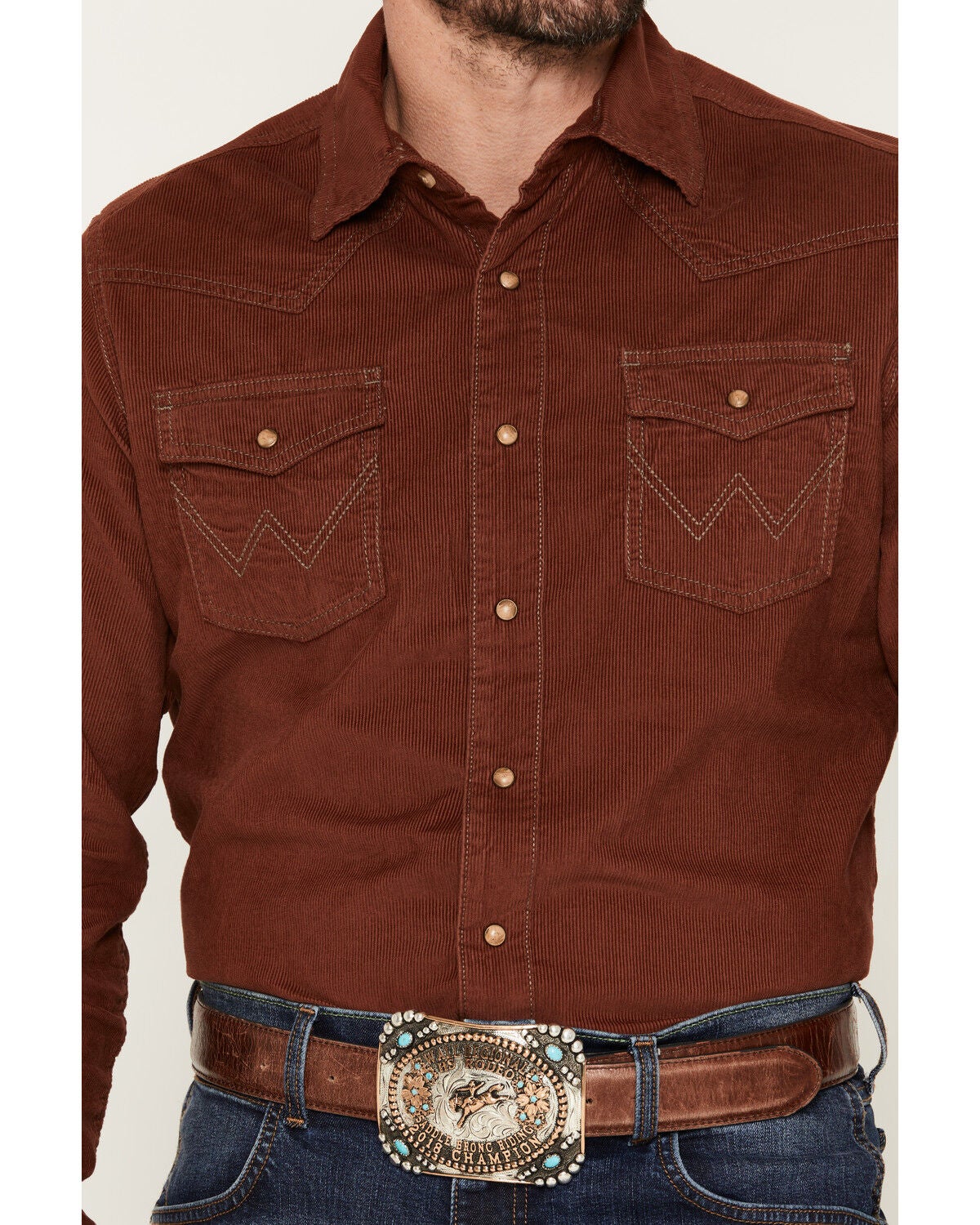Image #3 - Wrangler Retro Men's Solid Corduroy Long Sleeve Snap Western Shirt, Rust Copper, hi-res