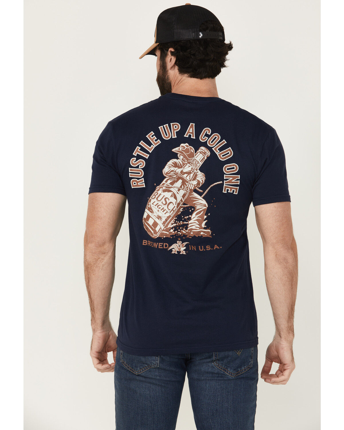 Image #1 - Buckwear Men's Busch Rustle Short Sleeve Graphic T-Shirt, Navy, hi-res