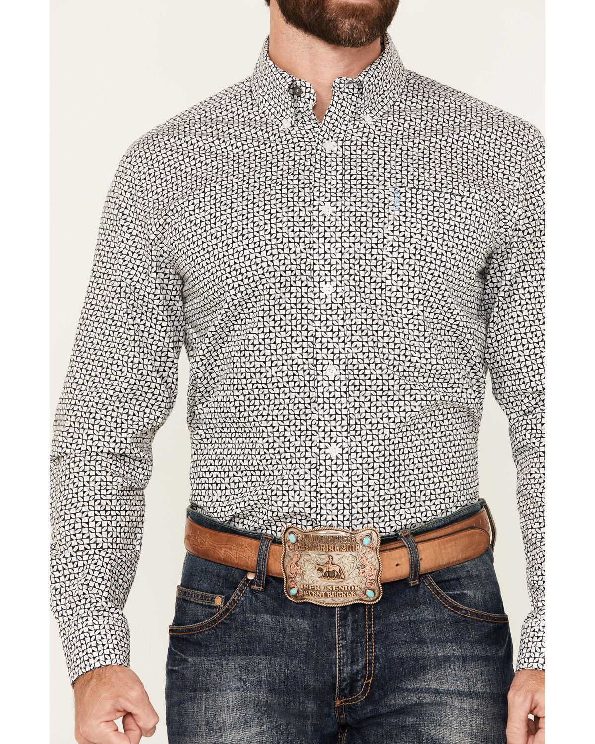 Image #3 - Cinch Men's Geo Print Long Sleeve Button-Down Western Shirt, White, hi-res