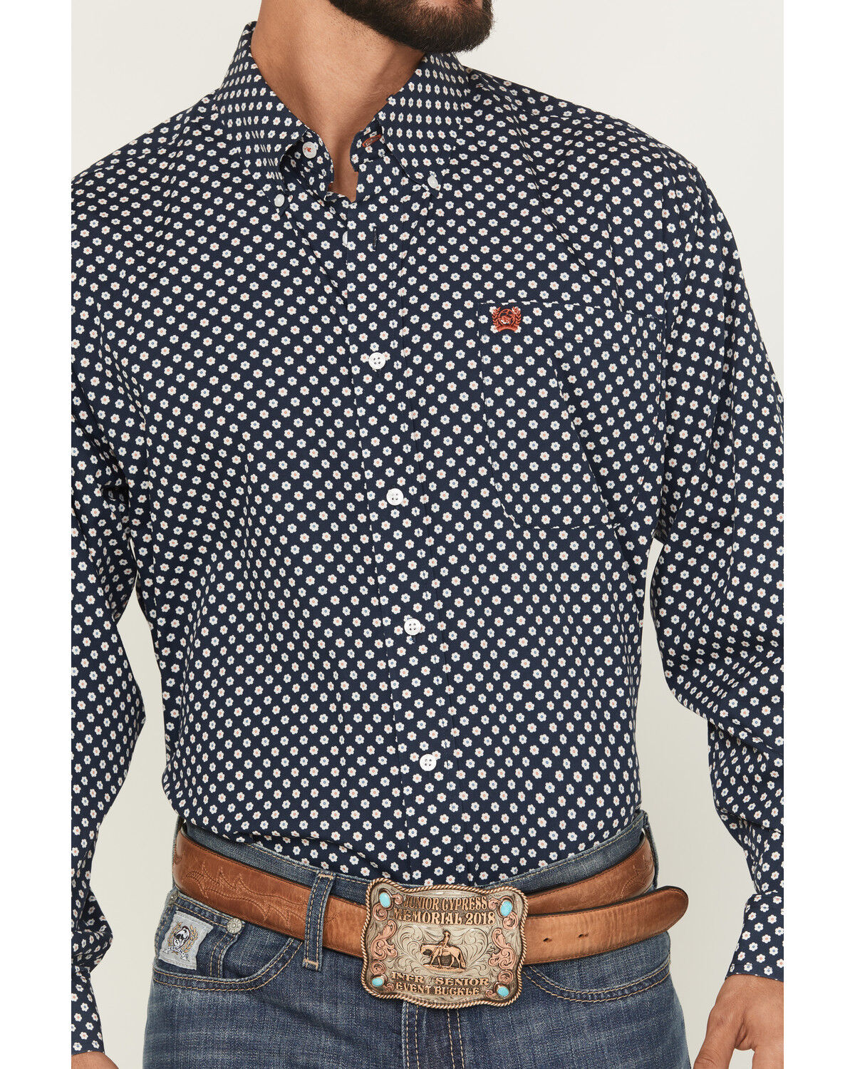 Image #3 - Cinch Men's Floral Print Long Sleeve Button-Down Western Shirt - Big, Navy, hi-res
