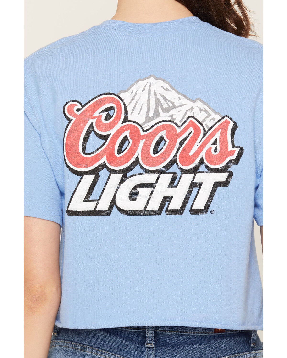 Image #4 - Junk Food Clothing Women's Coors Light Mountains Short Sleeve Cropped Graphic Tee, Blue, hi-res