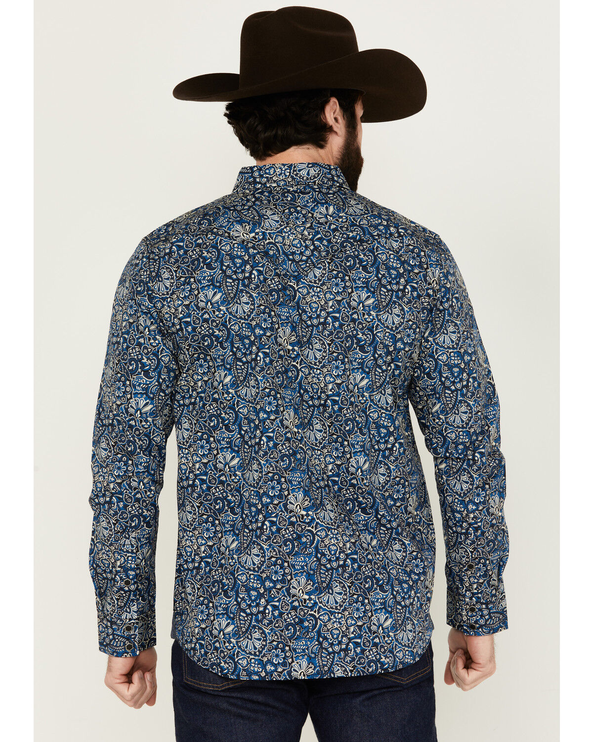 Image #4 - Moonshine Spirit Men's Verano Floral Paisley Print Long Sleeve Snap Western Shirt, Blue, hi-res
