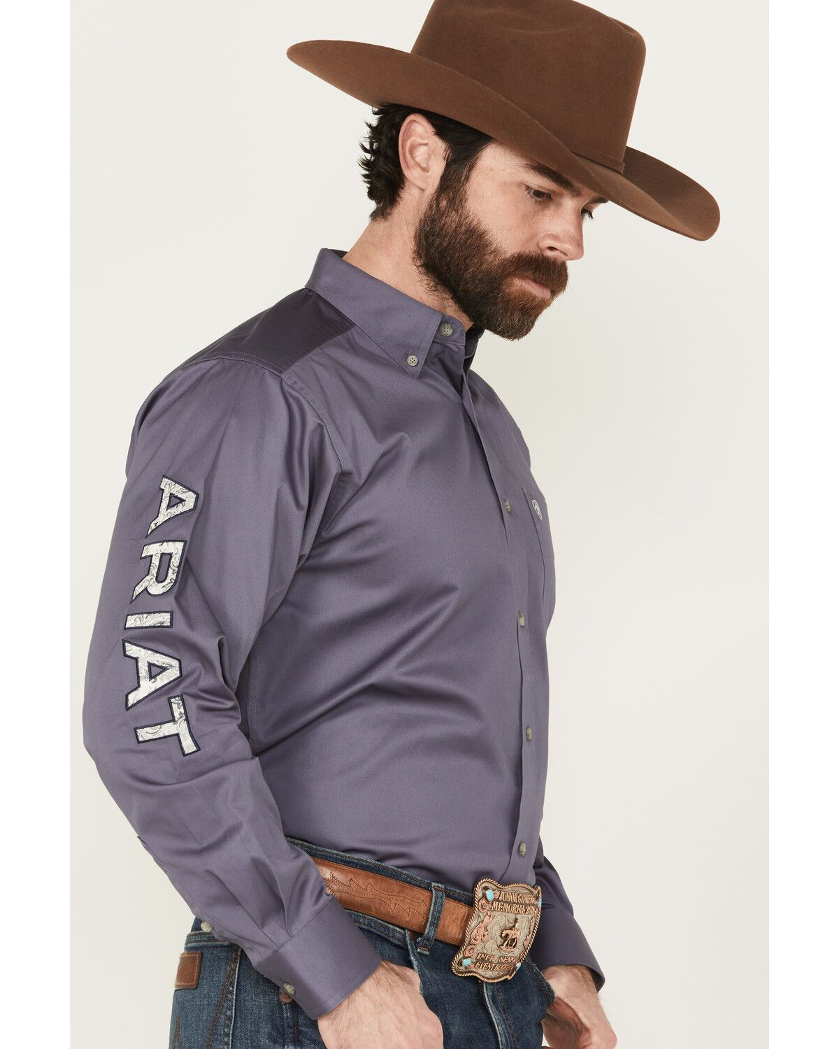 Image #1 - Ariat Men's Team Logo Twill Solid Long Sleeve Button-Down Western Shirt - Big, Charcoal, hi-res