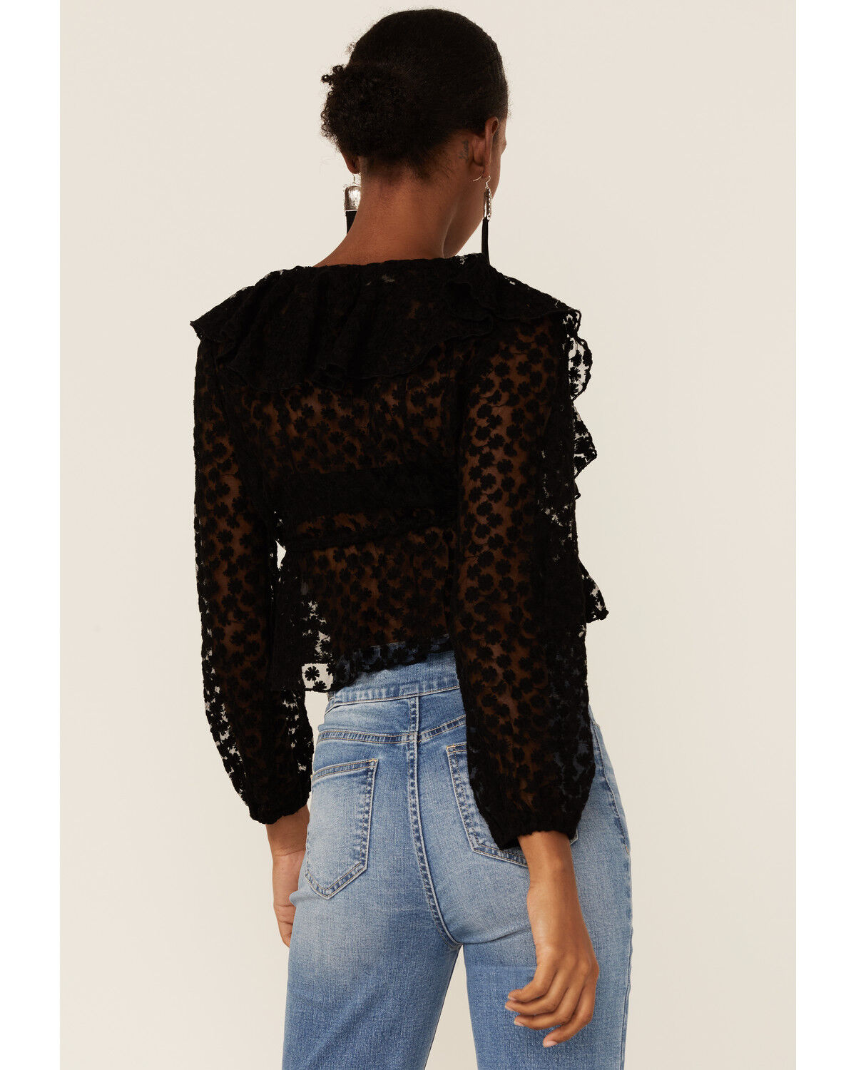 Image #3 - Saints & Hearts Women's Floral Lace Ruched Crop Top, Black, hi-res