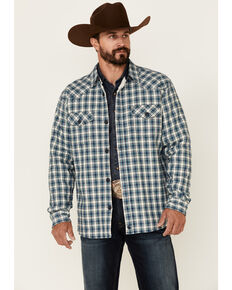 Cody James Men's Blue Agave Bonded Small Plaid Long Sleeve Snap Western Flannel Shirt , Navy, hi-res