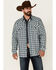 Image #1 - Cody James Men's Bonded Small Plaid Long Sleeve Snap Western Flannel Shirt , Navy, hi-res