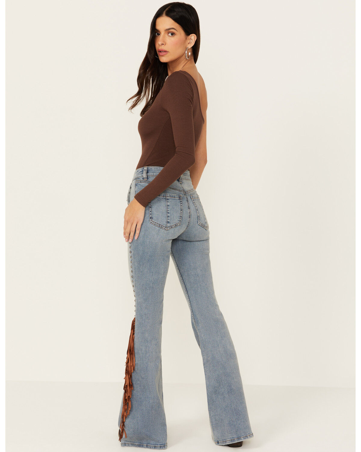 Image #4 - Shyanne Women's Tansy Medium Wash High Rise Fringe Embroidered Stretch Flare Jeans, Medium Wash, hi-res