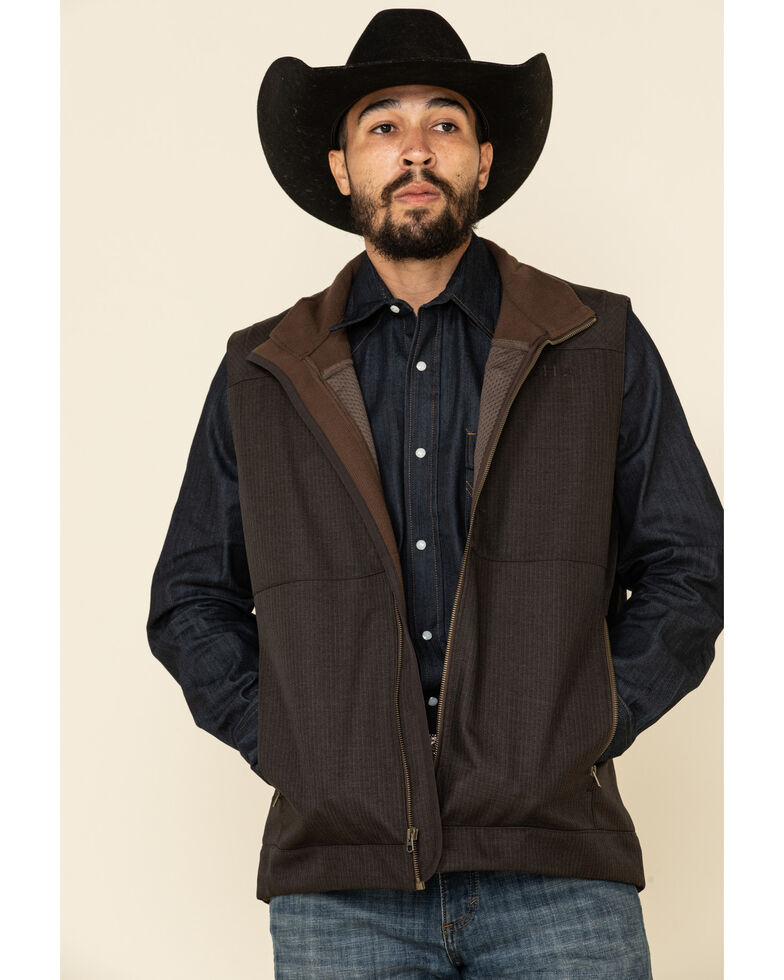 Cinch Men's Brown Solid Logo Textured Bonded Vest , Brown, hi-res