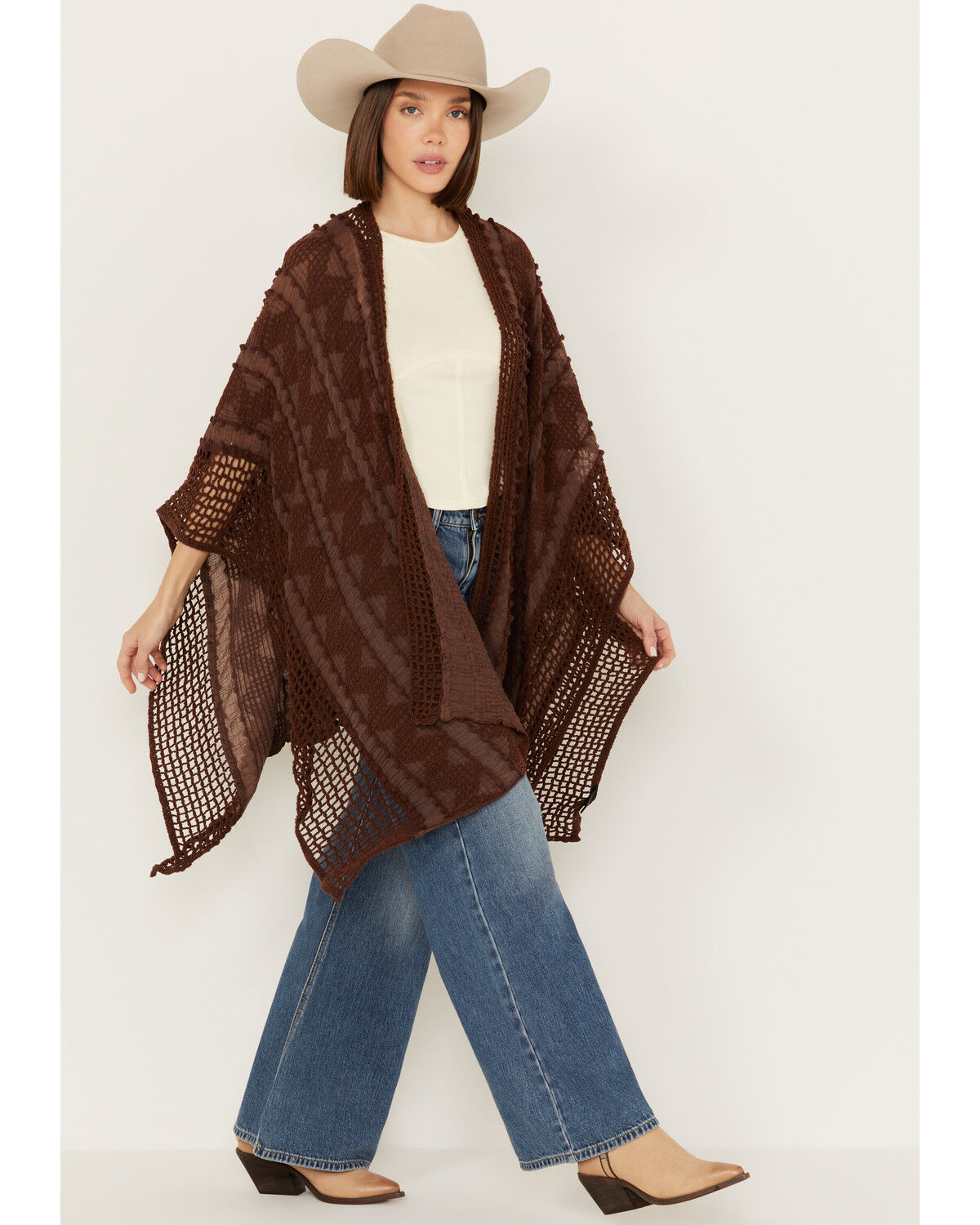 Image #2 - Shyanne Women's Chevron Tassel Chenille Shawl, Medium Brown, hi-res