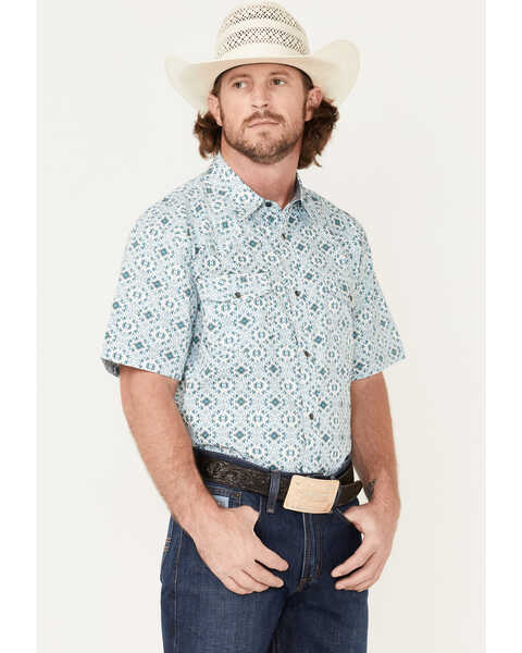 Image #2 - Cody James Men's Wagon Southwestern Print Short Sleeve Western Snap Shirt , White, hi-res