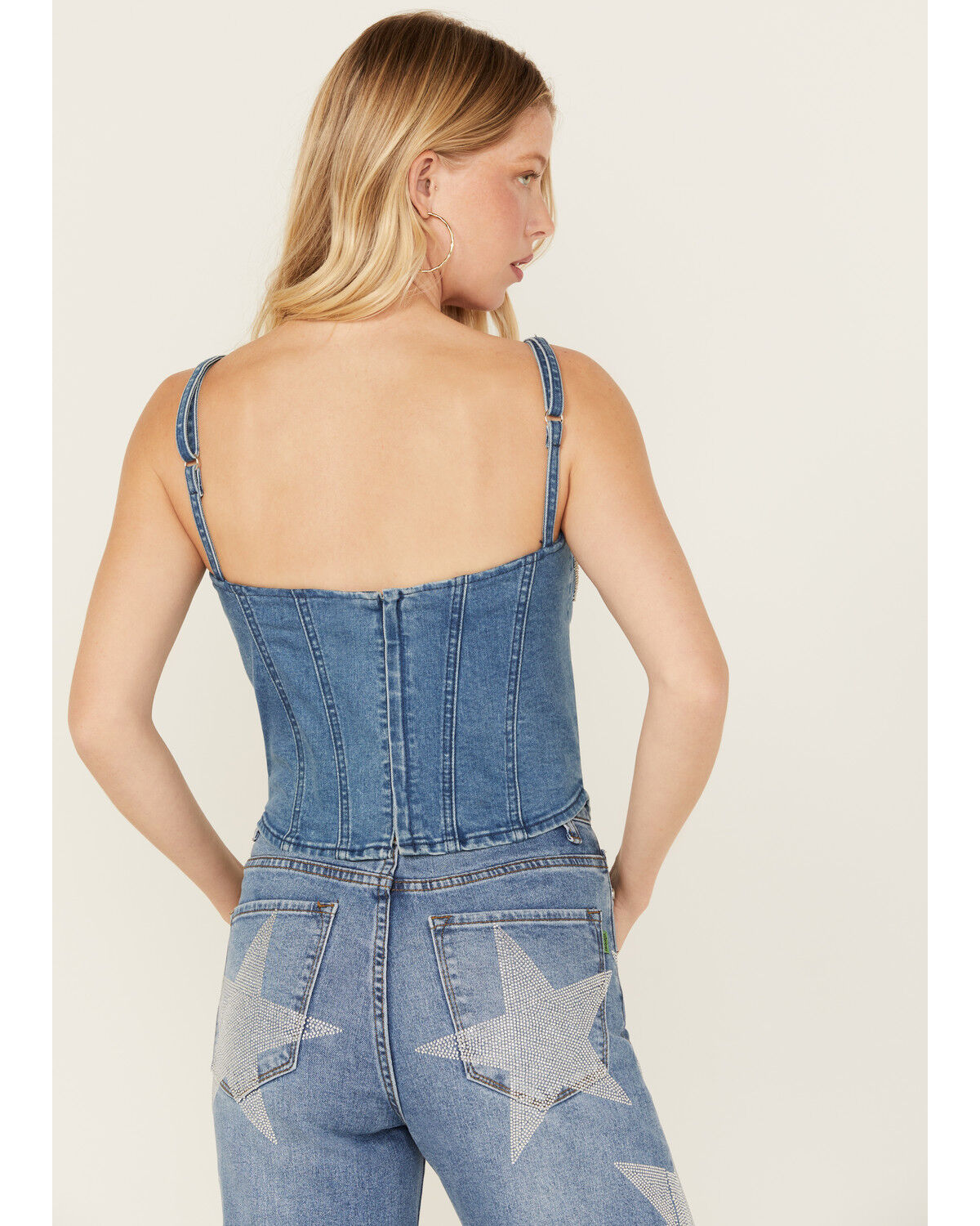 Image #4 - Rock & Roll Denim Women's Medium Wash Metal Fringe Denim Corset, Medium Wash, hi-res