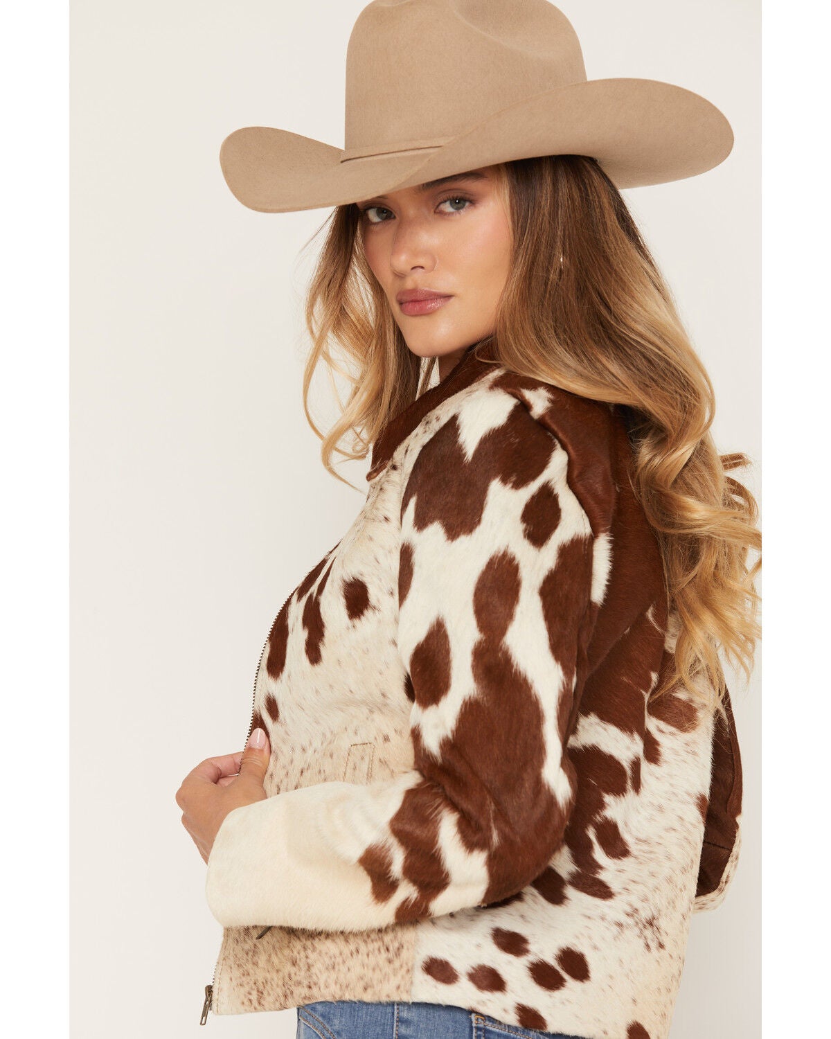 Image #2 - Cripple Creek Women's Genuine Cowhide Zip-Up Jacket, Brown, hi-res