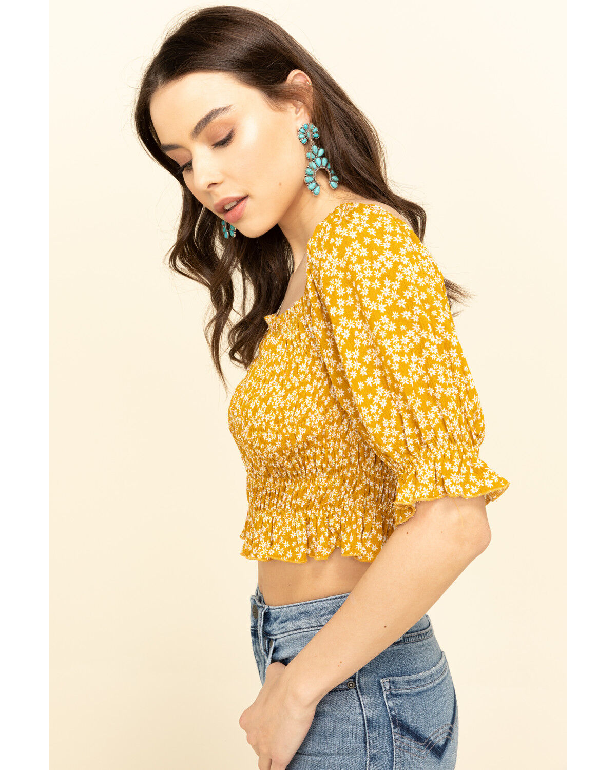 Image #3 - Loveriche Women's Floral Print Smocked Crop Top, , hi-res