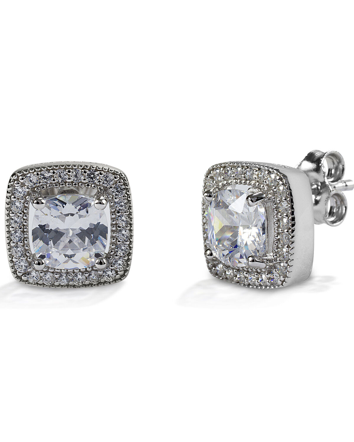 Image #1 - Kelly Herd Women's Square Bezel Set Pave Earrings, Silver, hi-res