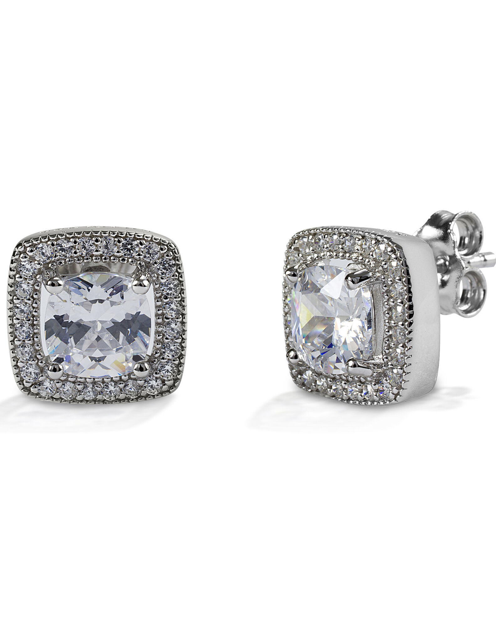 Image #1 - Kelly Herd Women's Square Bezel Set Pave Earrings, Silver, hi-res