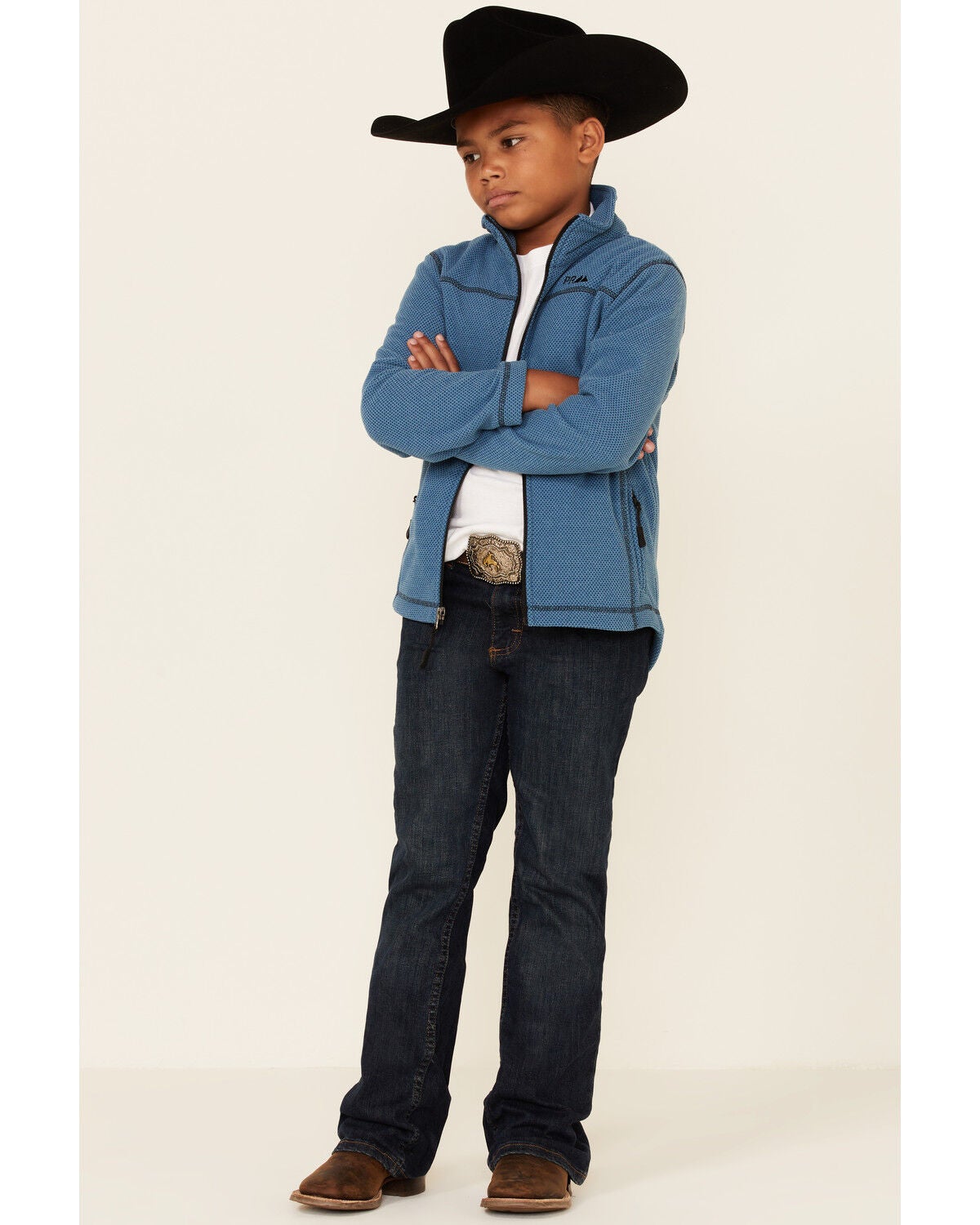 Image #2 - Powder River Outfitters Boys' Honeycomb Performance Zip-Front Fleece Jacket , , hi-res