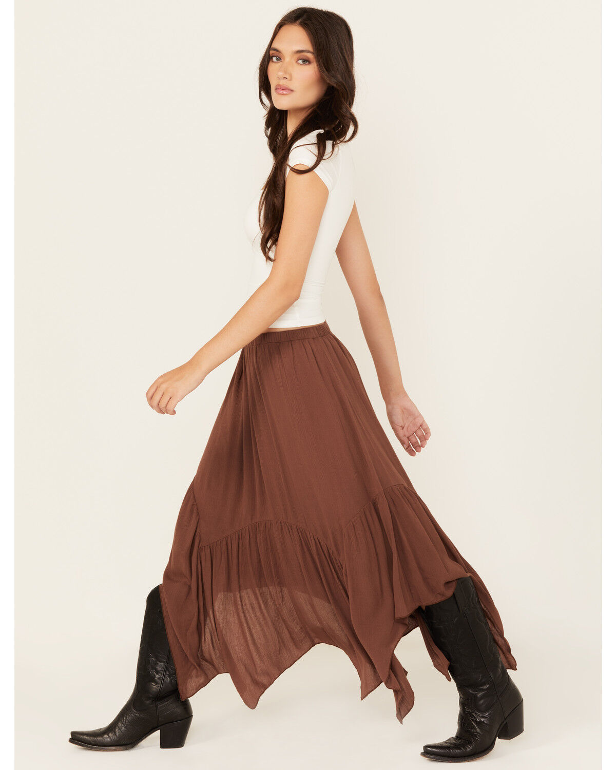 Image #1 - Originality Women's Handkerchief Hem Midi Skirt, Brown, hi-res