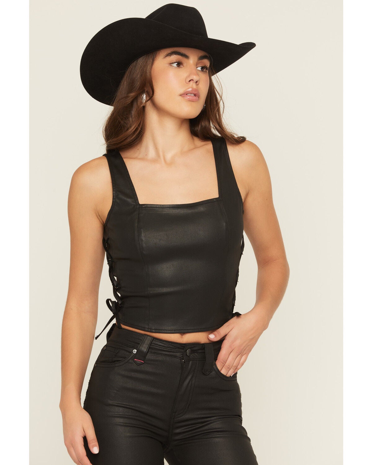 Idyllwind Women's Oxford Lace-Up Cropped Bustier, Black, hi-res