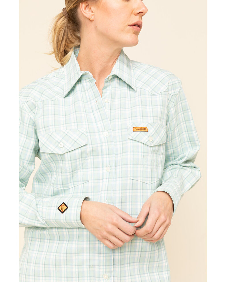 Wrangler Women's Flame Resistant Western Shirt , Turquoise, hi-res