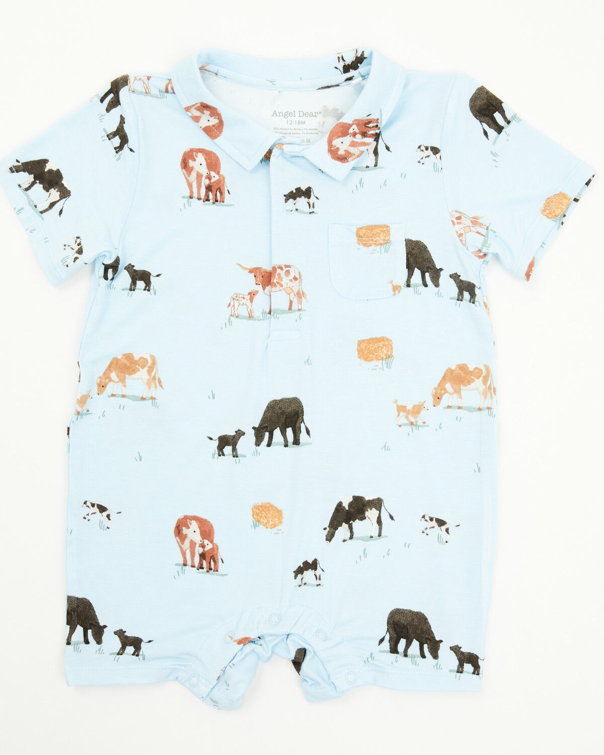 Image #1 - Angel Dear Infant Boys' Cow Families Short Sleeve Onesie, Blue, hi-res