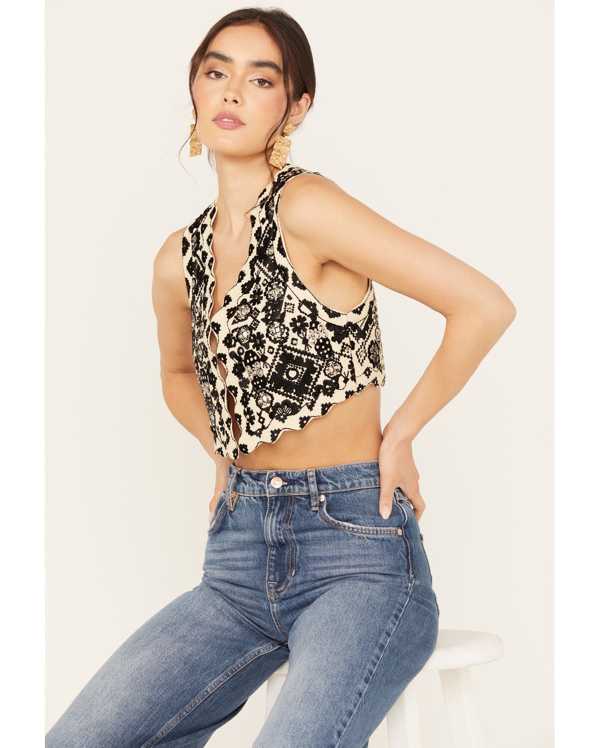 Free People Women's Marigold Vest, Black/white, hi-res